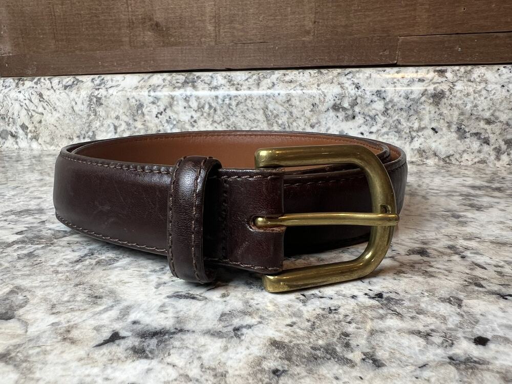 Vintage L.L. Bean Men's Brown Full-Grain Leather Belt Solid Brass Buckle Size 38